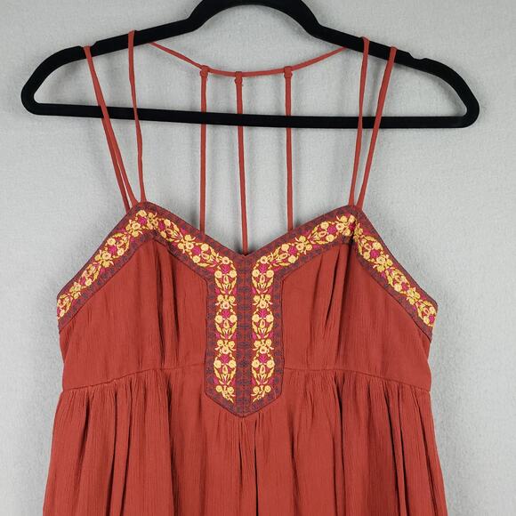 Maurices Size XS Strappy Back Mini Dress Burnt Orange Embroidered Trim Boho Fall - Picture 4 of 11